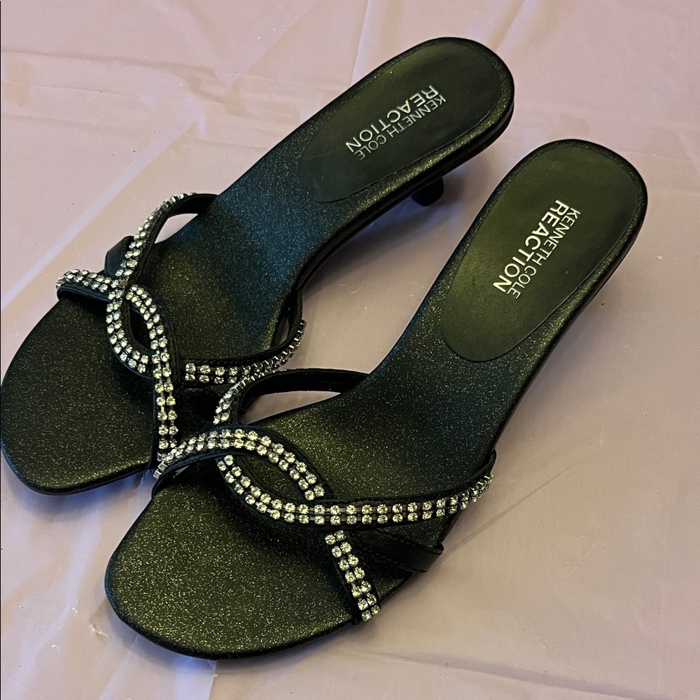 Kenneth Cole Black Heels with Rhinestone Accents